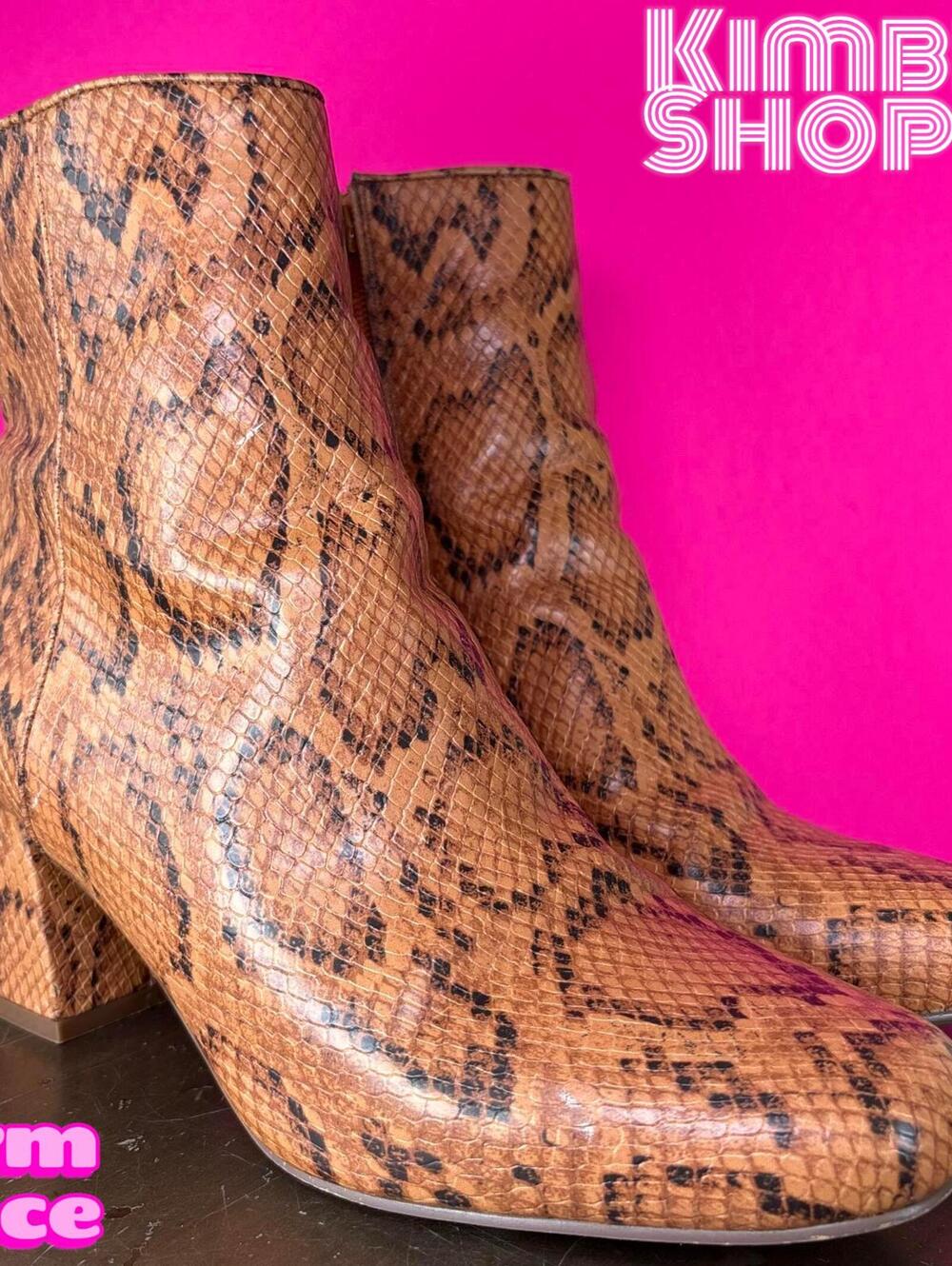 Steve Madden Davist Snake Print Faux Leather Block Heel Ankle Boot US 8.5 UK 6.5